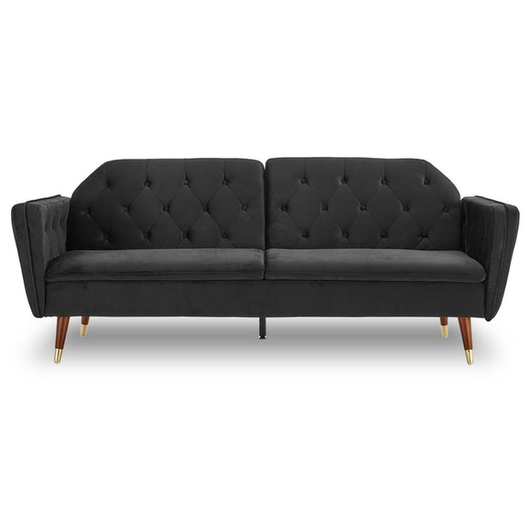 NNEDSZ Sarantino Faux Velvet Tufted Sofa Bed Couch Futon - Black
