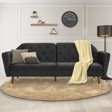 NNEDSZ Sarantino Faux Velvet Tufted Sofa Bed Couch Futon - Black