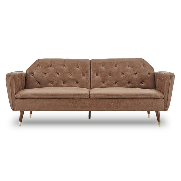 NNEDSZ Sarantino Faux Velvet Tufted Sofa Bed Couch Futon - Brown