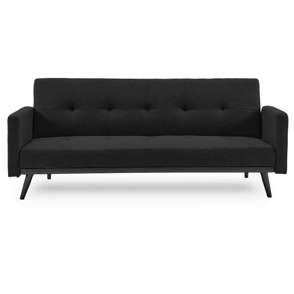 NNEDSZ Sarantino Tufted Faux Linen 3-Seater Sofa Bed with Armrests - Black