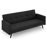 NNEDSZ Sarantino Tufted Faux Linen 3-Seater Sofa Bed with Armrests - Black
