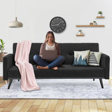 NNEDSZ Sarantino Tufted Faux Linen 3-Seater Sofa Bed with Armrests - Black