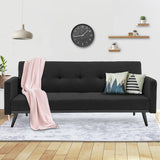 NNEDSZ Sarantino Tufted Faux Linen 3-Seater Sofa Bed with Armrests - Black