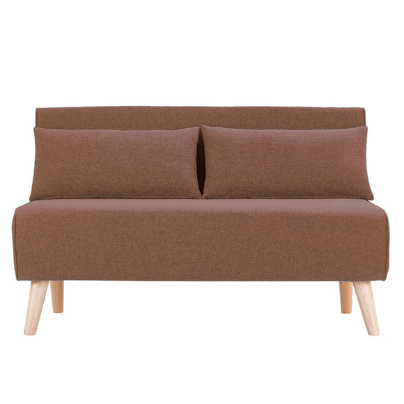 NNEDSZ Sarantino 2-Seater Adjustable Sofa Bed Lounge Faux Linen - Brown