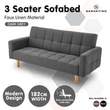 NNEDSZ Sarantino 3-Seater Fabric Sofa Bed Futon - Dark Grey