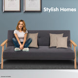 NNEDSZ Sarantino 3 Seater Linen Fabric Wood Sofa Bed Lounge Couch Dark Grey