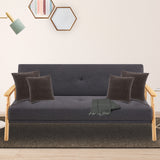 NNEDSZ Sarantino 3 Seater Linen Fabric Wood Sofa Bed Lounge Couch Dark Grey