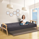 NNEDSZ Sarantino 3 Seater Linen Fabric Wood Sofa Bed Lounge Couch Dark Grey