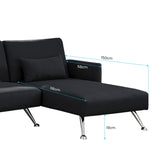 NNEDSZ Sarantino  Mia 3-Seater Sofa Bed with Chaise & 3 Pillows - Black