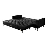 NNEDSZ Sarantino Faux Velveteen Corner Wooden Sofa Bed Couch with Chaise Black
