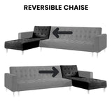 NNEDSZ Sarantino Faux Velveteen Corner Wooden Sofa Bed Couch with Chaise Black