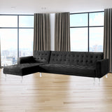 NNEDSZ Sarantino Faux Velveteen Corner Wooden Sofa Bed Couch with Chaise Black