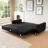 NNEDSZ Sarantino Faux Velveteen Corner Wooden Sofa Bed Couch with Chaise Black
