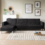 NNEDSZ Sarantino Faux Velveteen Corner Wooden Sofa Bed Couch with Chaise Black