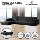 NNEDSZ Sarantino Faux Velveteen Corner Wooden Sofa Bed Couch with Chaise Black
