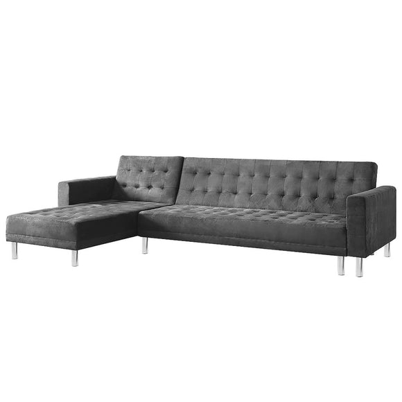 NNEDSZ Sarantino Faux Velvet Corner Wooden Sofa Bed Couch with Chaise - Grey