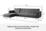 NNEDSZ Sarantino Faux Velvet Corner Wooden Sofa Bed Couch with Chaise - Grey