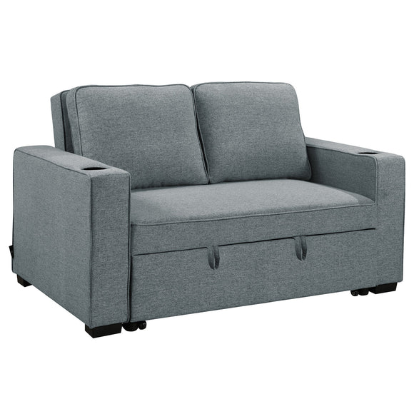 NNEDSZ Sarantino Hoffman Linen Sofa Bed With Cushions & Cup Holders Dark Grey