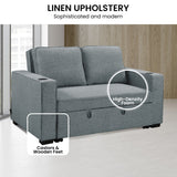 NNEDSZ Sarantino Hoffman Linen Sofa Bed With Cushions & Cup Holders Dark Grey