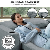 NNEDSZ Sarantino Hoffman Linen Sofa Bed With Cushions & Cup Holders Dark Grey