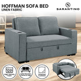 NNEDSZ Sarantino Hoffman Linen Sofa Bed With Cushions & Cup Holders Dark Grey