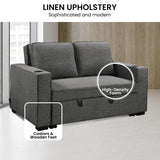 NNEDSZ Sarantino Hoffman Linen Dark Grey Convertible Sofa Bed Couch Lounge With Cushions Cupholders Scandinavian-style Wooden Frame And Legs