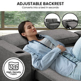NNEDSZ Sarantino Hoffman Linen Dark Grey Convertible Sofa Bed Couch Lounge With Cushions Cupholders Scandinavian-style Wooden Frame And Legs