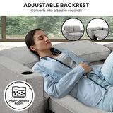 NNEDSZ Sarantino Hoffman Linen Sofa Bed Chair With Cushions &cup Holders Light Grey