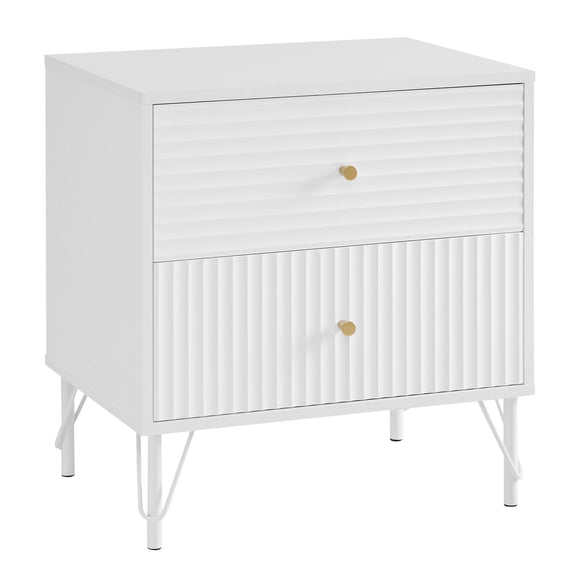 NNEDSZ Sarantino Diego Bedside Table Night Stand With 2 Drawers - White