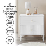 NNEDSZ Sarantino Diego Bedside Table Night Stand With 2 Drawers - White