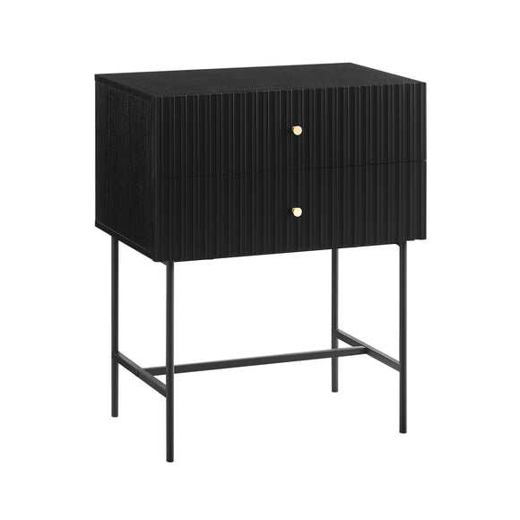 NNEDSZ Sarantino Arden Fluted 2-drawer Bedside Table Night Stand - Black