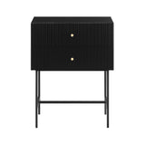 NNEDSZ Sarantino Arden Fluted 2-drawer Bedside Table Night Stand - Black
