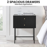 NNEDSZ Sarantino Arden Fluted 2-drawer Bedside Table Night Stand - Black