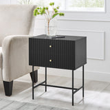 NNEDSZ Sarantino Arden Fluted 2-drawer Bedside Table Night Stand - Black