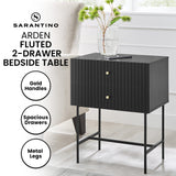 NNEDSZ Sarantino Arden Fluted 2-drawer Bedside Table Night Stand - Black
