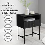 NNEDSZ Sarantino Cecil Slender Fluted Bedside Table in Black