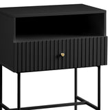 NNEDSZ Sarantino Cecil Slender Fluted Bedside Table in Black