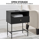 NNEDSZ Sarantino Cecil Slender Fluted Bedside Table in Black