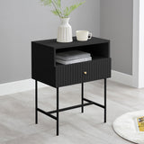 NNEDSZ Sarantino Cecil Slender Fluted Bedside Table in Black