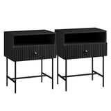 NNEDSZ Sarantino Cecil Slender Fluted Bedside Table in Black