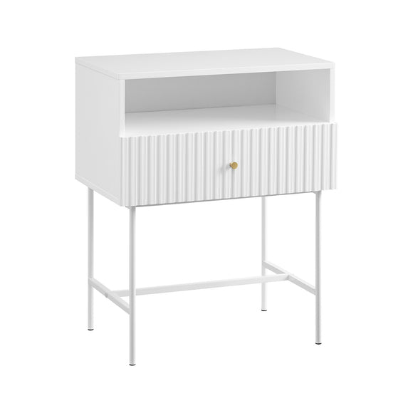 NNEDSZ Sarantino Cecil Slender Fluted Bedside Table In White