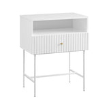 NNEDSZ Sarantino Cecil Slender Fluted Bedside Table In White