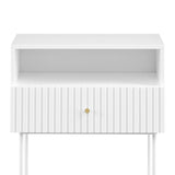 NNEDSZ Sarantino Cecil Slender Fluted Bedside Table In White