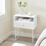 NNEDSZ Sarantino Cecil Slender Fluted Bedside Table In White