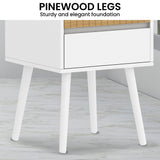 NNEDSZ Sarantino Clio Bedside Table Night Stand - White/natural