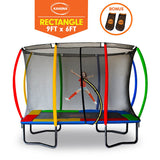 NNEDSZ 6ft x 9ft Outdoor Rectangular Rainbow Trampoline With Safety Enclosure