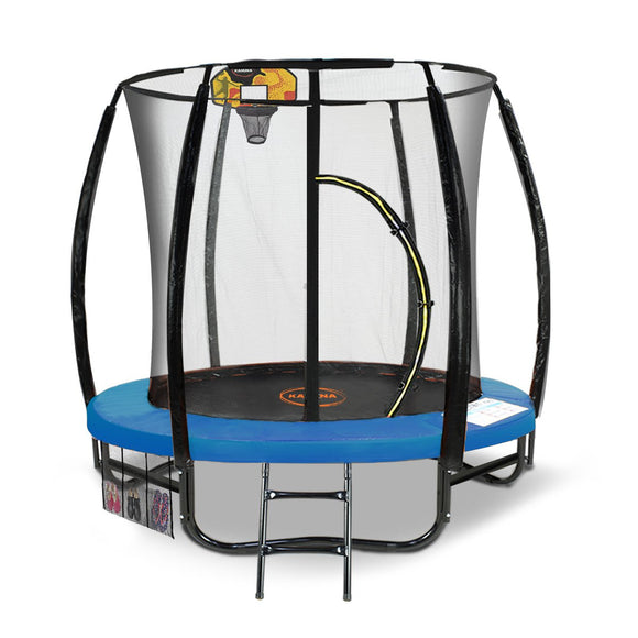 NNEDSZ Classic 6ft Trampoline Free Safety Net Spring Pad Mat Ladder Basketball Set- Blue