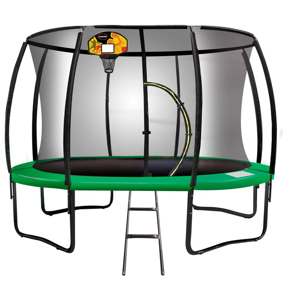 NNEDSZ 8ft  Trampoline Safety Net Spring Pad Cover Mat Ladder Free Basketball Set Green