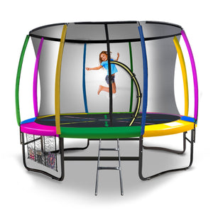 NNEDSZ 10ft Outdoor Trampoline Kids Children With Safety Enclosure Pad Mat Ladder - Rainbow