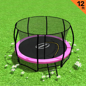 NNEDSZ 12ft Trampoline Free Ladder Spring Mat Net Safety Pad Cover Round Enclosure - Pink